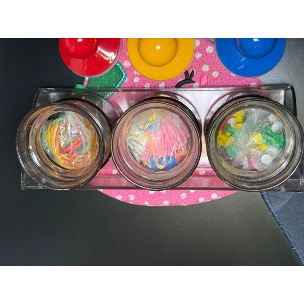 Vintage Stationary Jar Set Office Canister Pins Clips Rubber Bands - In Box - Picture 4 of 5